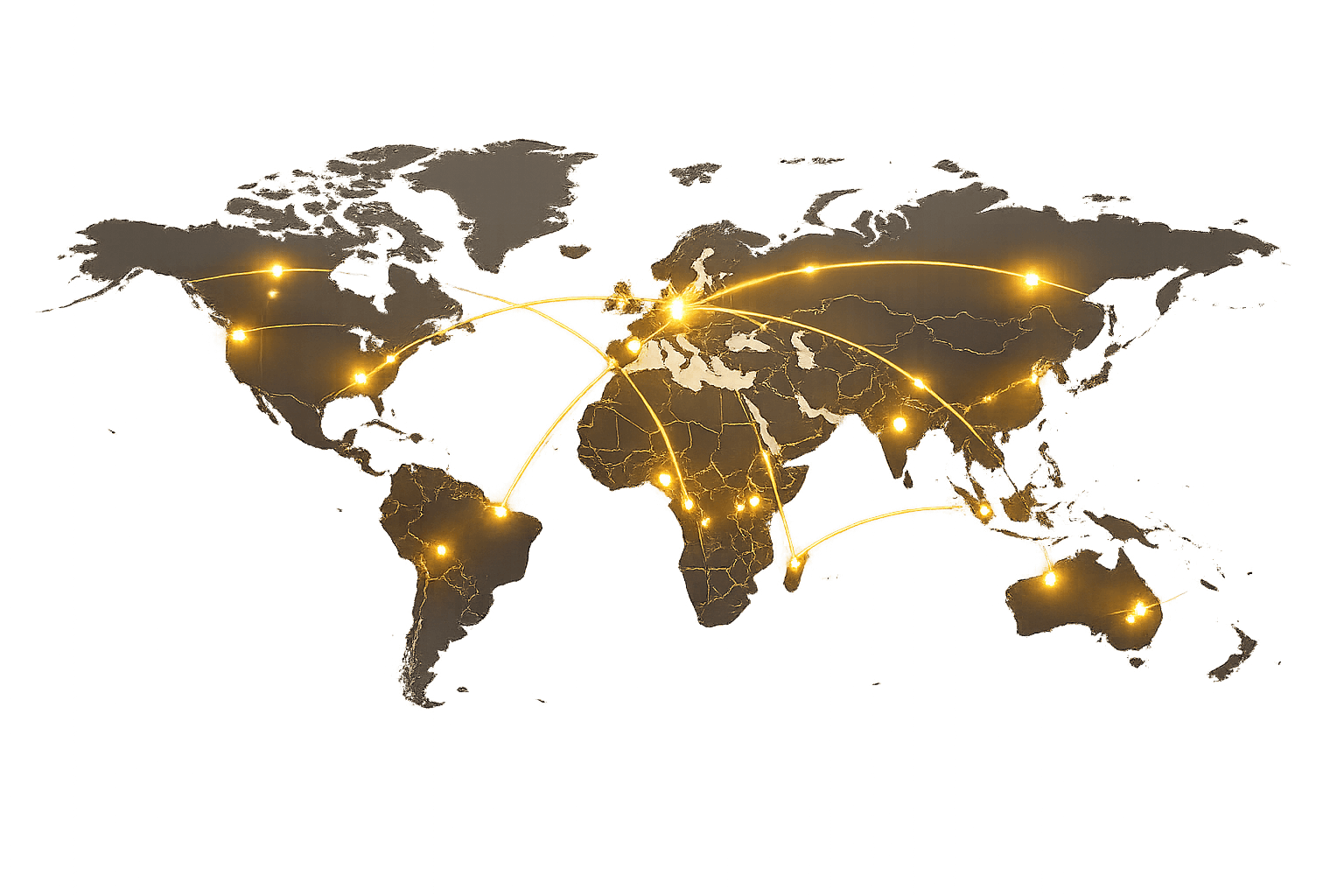 Stylized world map illustrating global trade connections and network reach.